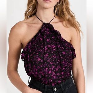 Ramy Brook Pippin Halter Style Top Plumberry/Black Size M